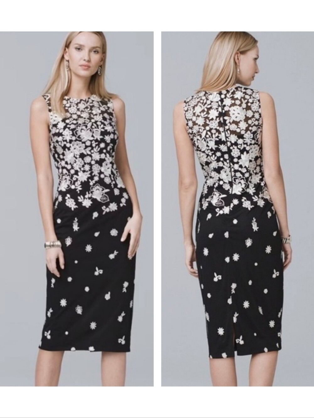 White House Black Market Sleeveless Floral-Embroidered Sheath Dress Size 6